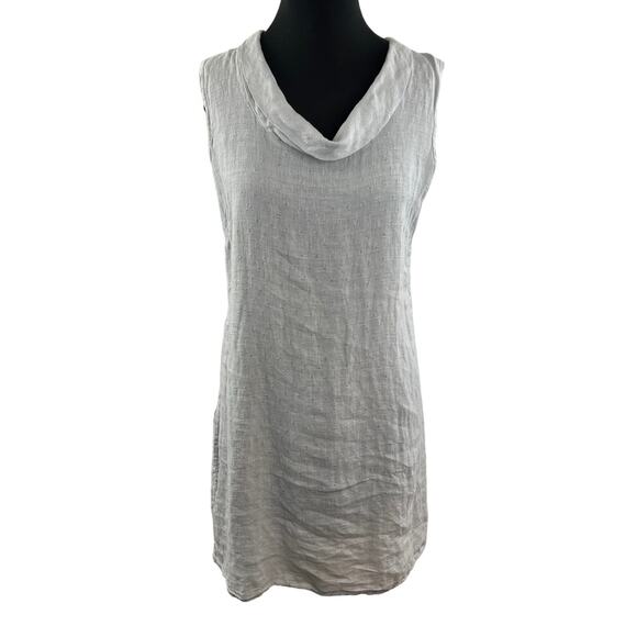 Lina Tomei Gray Tunic Top Linen Cowl Neck Sleeveless Size Medium M Made in ITALY - Picture 1 of 11